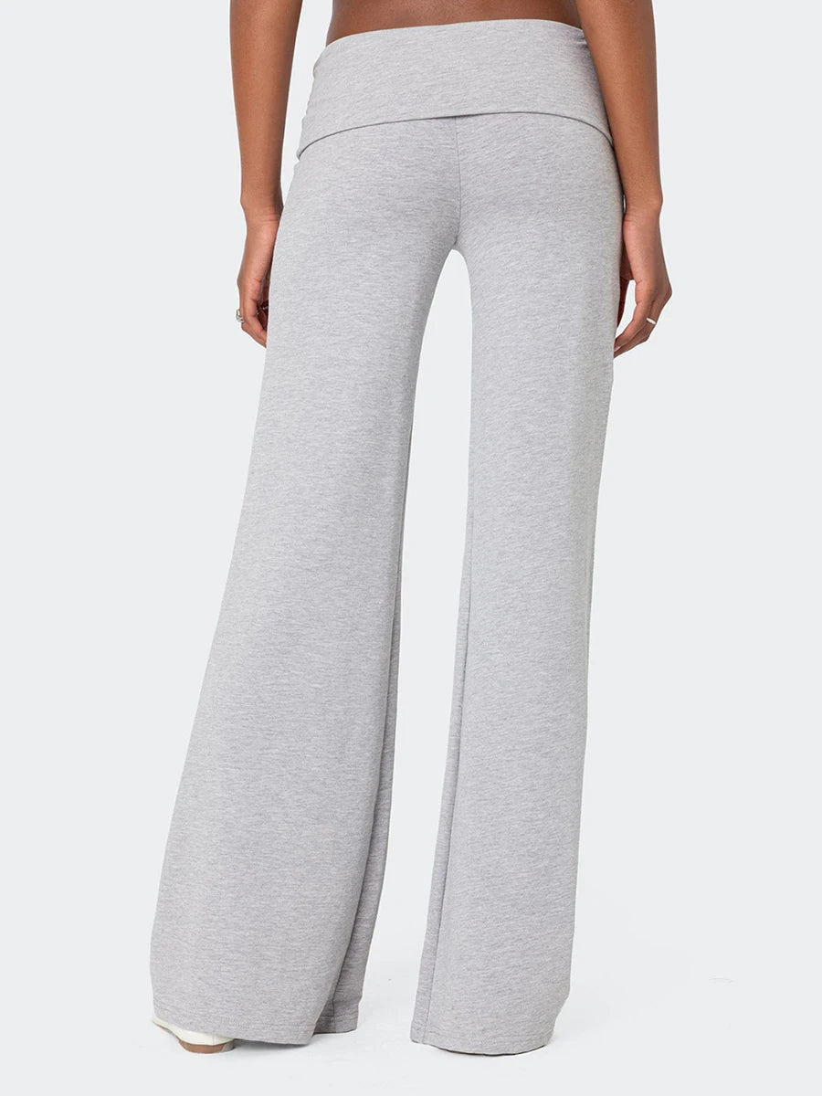 Fold Over Yoga Pants for Women Low Rise Flare Leg Sweatpants Y2k Solid Color Stretchy Loose Gym Lounge Leggings RT220