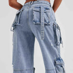 Fashion Multi-pocket Jeans New Baggy Jeans Women Cargo Pants Women High Waist Butt Lifter Loose Straight-leg Pants Tight Stretch RT220