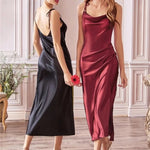 MisShow Satin Cowl Neck Women Beach Midi Dresses for Summer Sexy High Slit Sheath Evening Party Dresses for Christmas New Year RT220