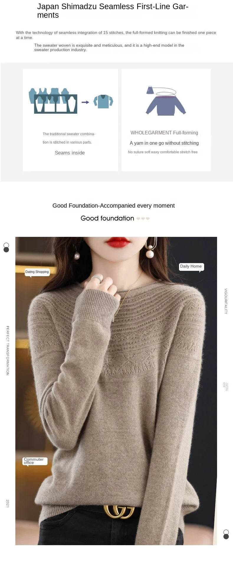 100% Merino Wool Knitted Sweater Autumn/Winter 2024 New Women's Round Neck Hollow Top 11 Color Pullover Versatile Coat NJR1107 RT220