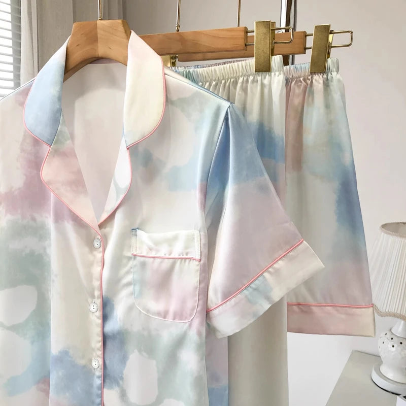 Honey Peach Print Lace Korean Ins Style Pajamas Women Y2k Three-piece Set Classy Sweet Cute Lady Lounge 2024 New Spring Homewear RT220