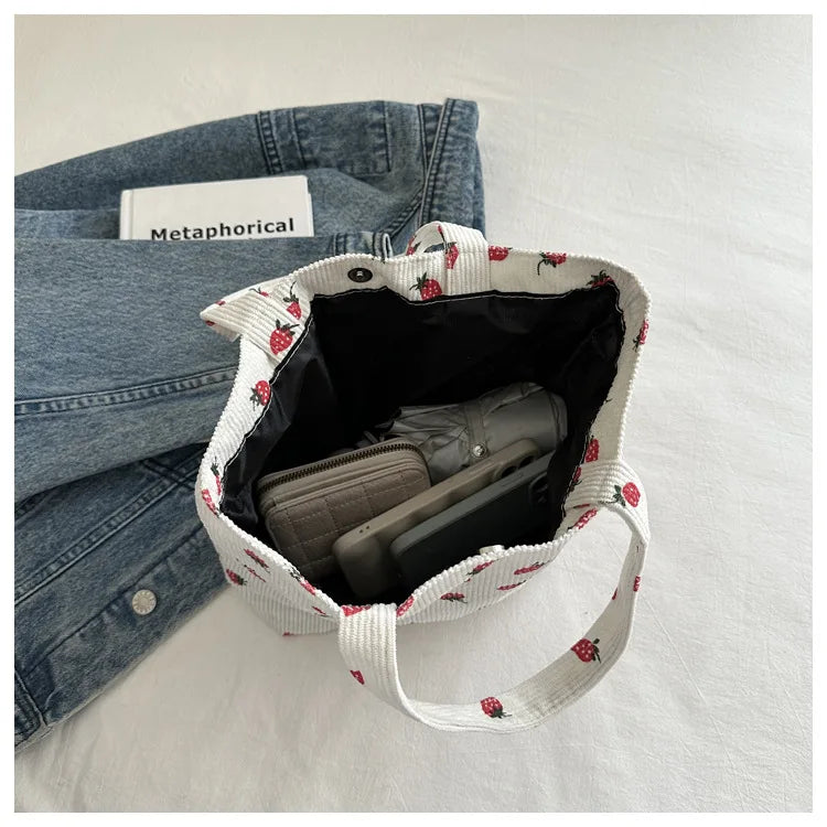 Fresh Sweet Girl Handbag Fashionable High End Corduroy Printed Shoulder Bag Leisure Shopping Commuter Women's Underarm Bag RT220