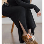 Maden Retro Knitted Skirt Solid Color Slit Fit with Single-side Slit Versatile A - line Skirt for Women's Autumn and Winter RT220