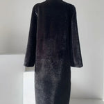 Faux Fur Coats Women Stand Collar Mid Length Long Coat Thick Maxi Warm Y2k Tops Open Stitch Elegant Autumn Winter Black Jackets RT220