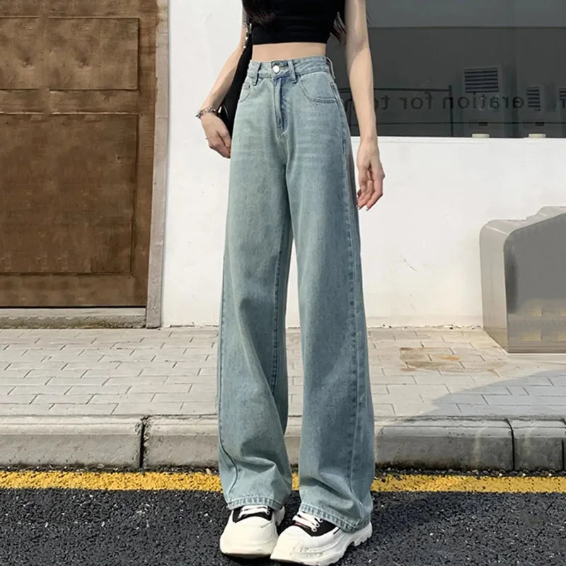 Girls Baggy Straight Leg Y2k Jeans Female Bow Embroidered Back Pocket Denim Pants Classic High Waist Casual Wide Leg Trousers RT220