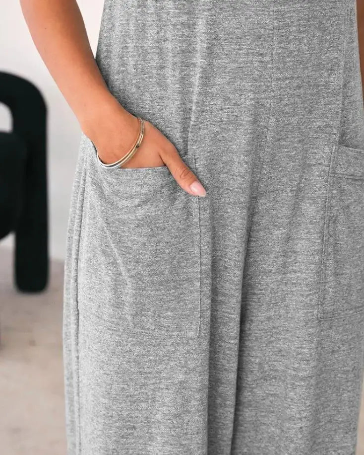 Jumpsuit For Women 2022 Fashion Grey Pocket Design Spaghetti Strap  Casual Home Daily Chic Loose Wide Leg Cami Jumpsuit RT220