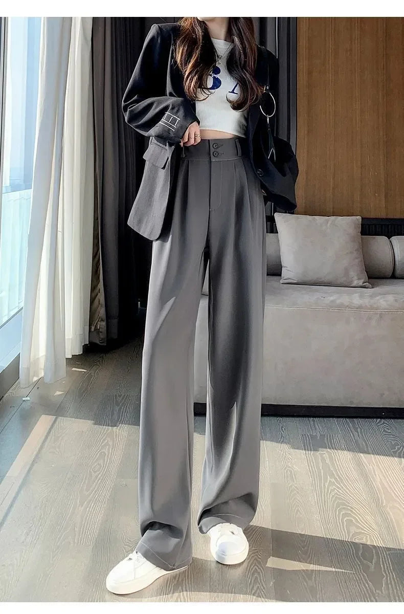 Elegant Wide Leg Pants Women Korean Style High Waist Black Baggy Pants Office Ladies Fashion Loose Suit Trousers Streetwear 2024 RT220