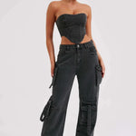 Fashion Multi-pocket Jeans New Baggy Jeans Women Cargo Pants Women High Waist Butt Lifter Loose Straight-leg Pants Tight Stretch RT220