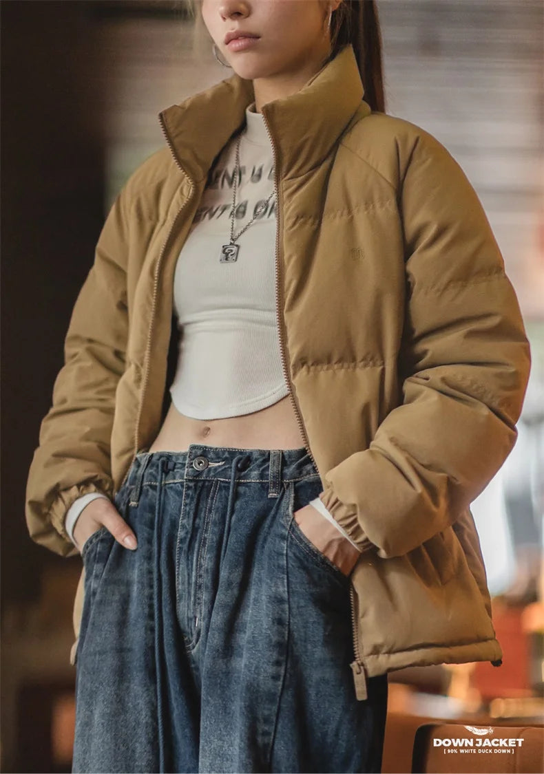 Maden Women Down Jacket Autumn Winter 90% White Duck Down Thickened and Warm Stand Collar Outerwear Coat Windproof Jacket RT220