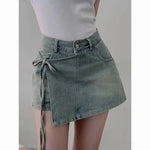 DFCF 2025 Spring Summe Jeans Streetwear Vintage Irregular Laced Up short Jeans Women Y2k Korean Fashion High Waist Straight Pant RT220