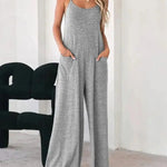 Jumpsuit For Women 2022 Fashion Grey Pocket Design Spaghetti Strap  Casual Home Daily Chic Loose Wide Leg Cami Jumpsuit RT220