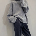 Jmprs Lazy Wind Grey Turtleneck Sweaters Women Vintage Loose Knitted Pullovers Streetwear Retro Harajuku Long Sleeve Simple Tops RT220