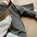 Women Pants Autumn Winter Thickening High Waisted Wool Wide Leg Pants Women Fashion Chevron Lengthening Leg Opening Floor Length RT220