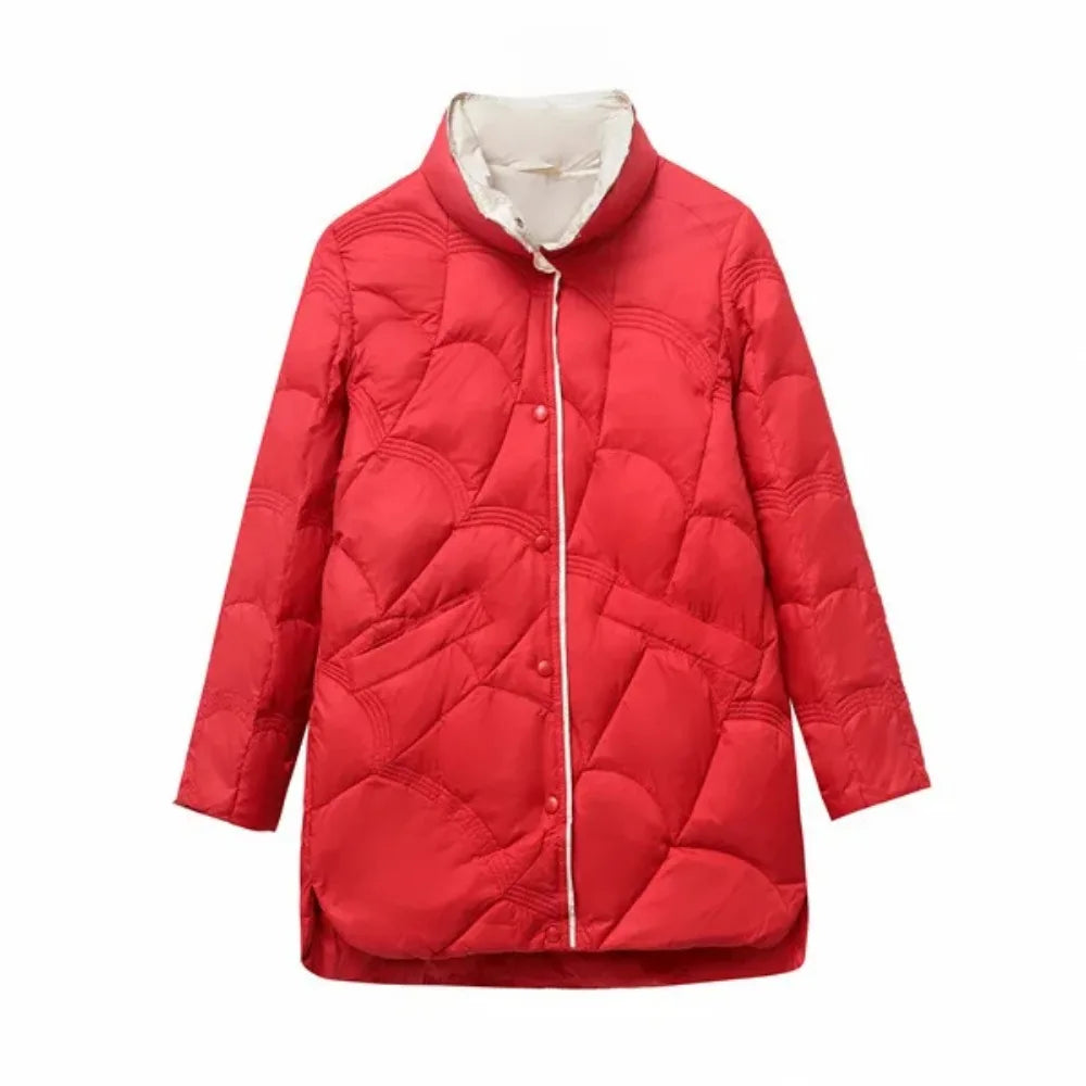 2024 Winter New Fashion Stand Collar X-Long Women Down Jackets Female Casual Loose Ultra Lightweigh White Duck Down Warm Coat RT220