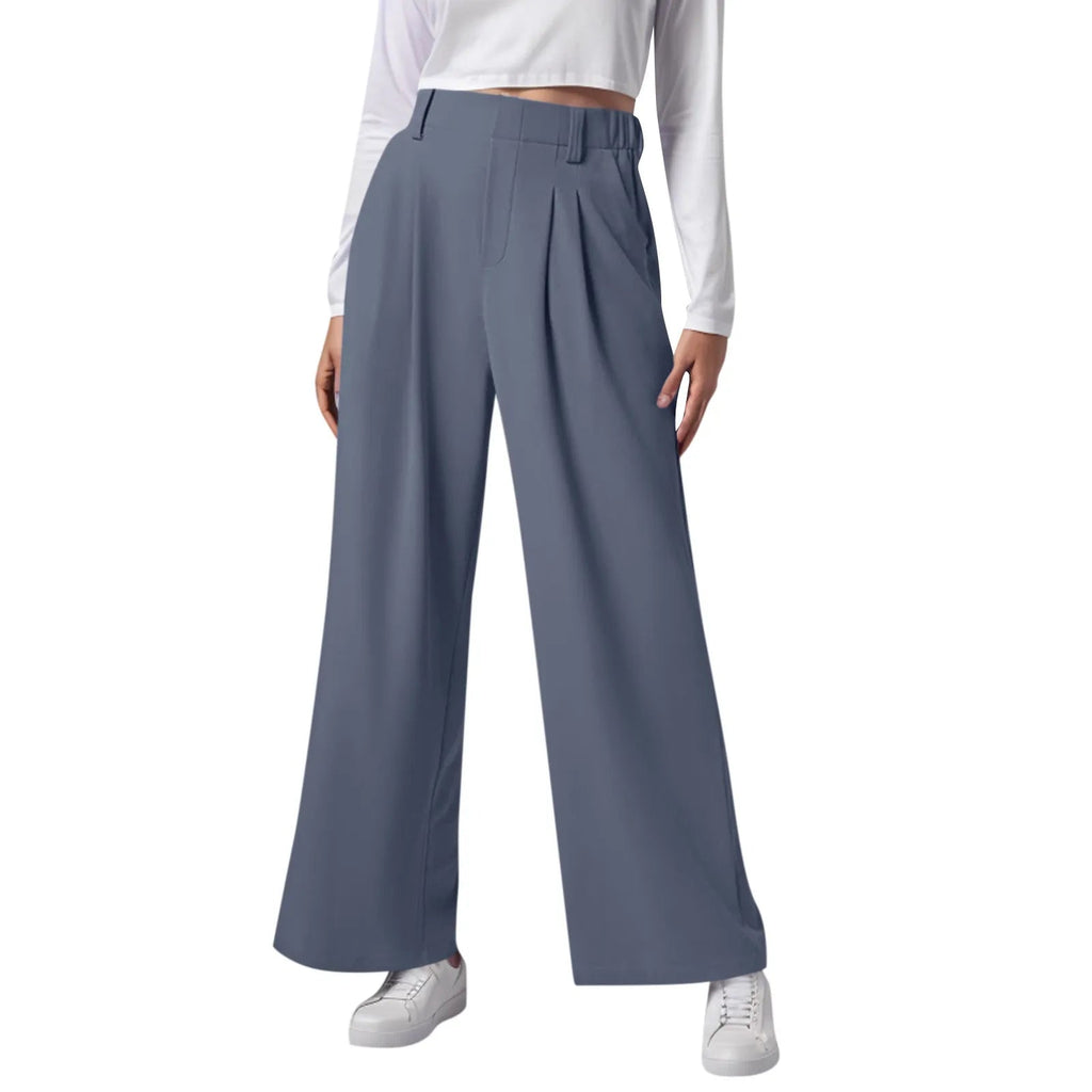 2024 New Pantalones De Mujer Women's Wide Leg Pants Elastic High Waisted Knit Casual Palazzo Pants Trousers With Pockets RT220