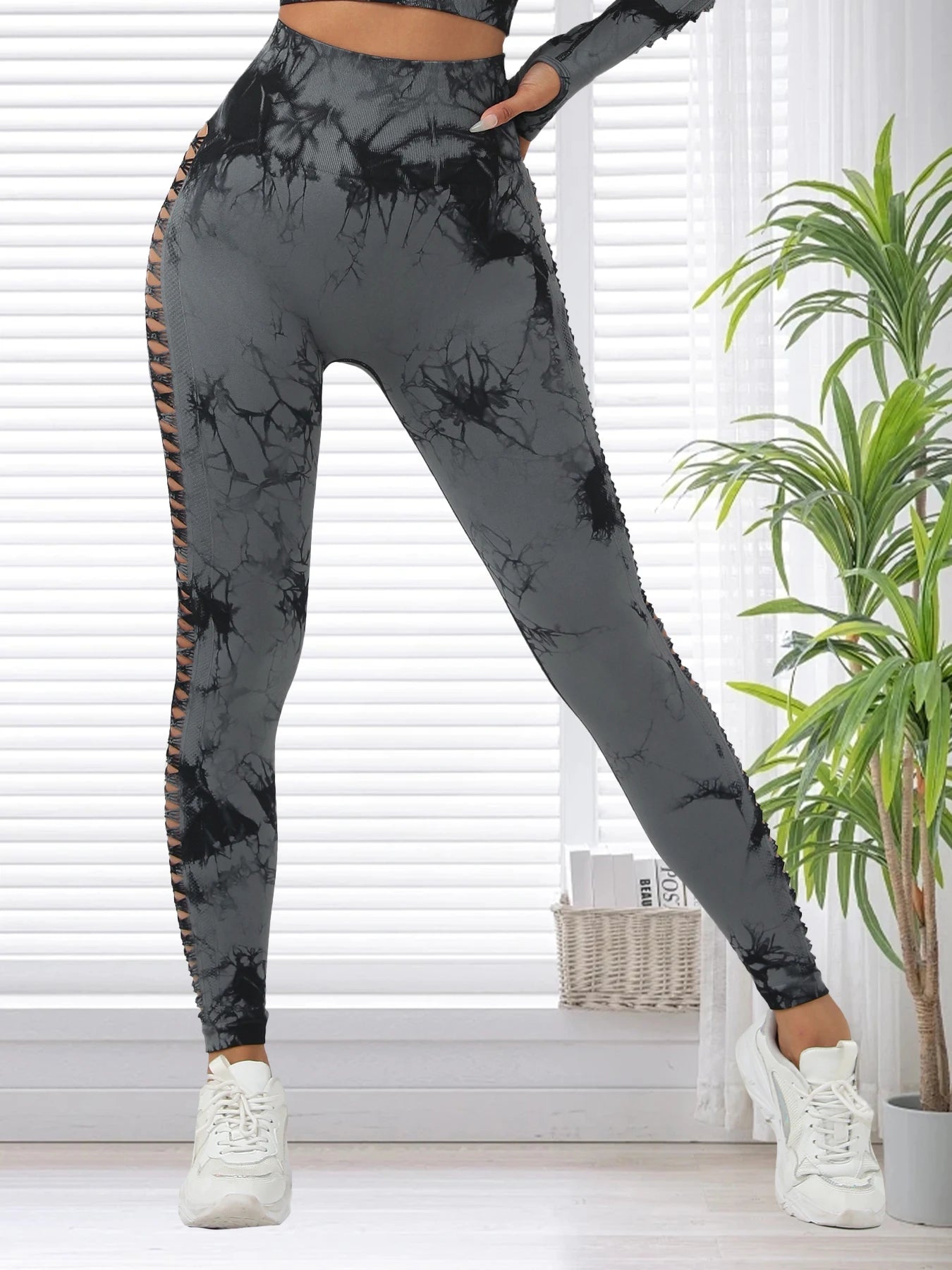 Women Seamless Tie Dye Hollow out Sports Pant Yoga Gym High Waist Workout Leggings Stretchy Women's Activewear RT220