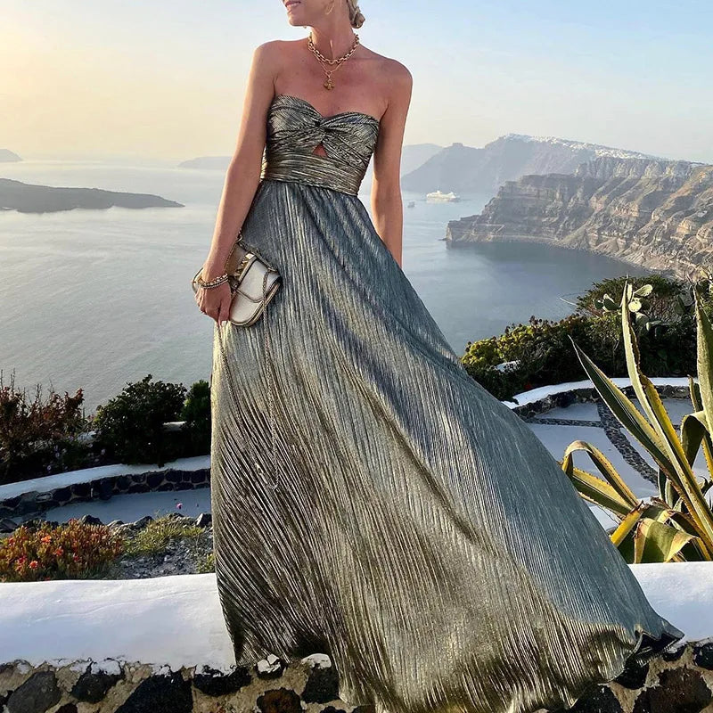 Sleeveless Chest Wrapping Dress Summer Women Sexy Hollow Out Solid Strapless Ladies Maxi Party Dress Fashion Streetwear Vestidos RT220