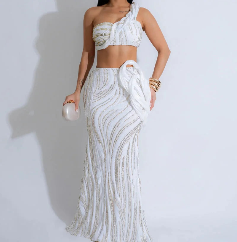 Sexy One-shoulder Long Summer Dress Sequin Birthday Holiday Elegant Party Evening Dresses Luxury Womens Prom Dresses XSY29 RT220