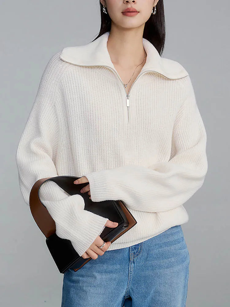 Fashion Women Sweaters 2025 LOOSE Zipper Design Pullovers Casual Solid Turtleneck Thickening Pink Knitted Winter Women's Sweater RT220