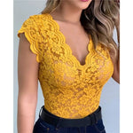 Sexy Deep V Neck Sleeveless Lace Blouse Shirts Summer Fashion Women Lace Patchwork Pullover Tops XCDZ-540738 RT220