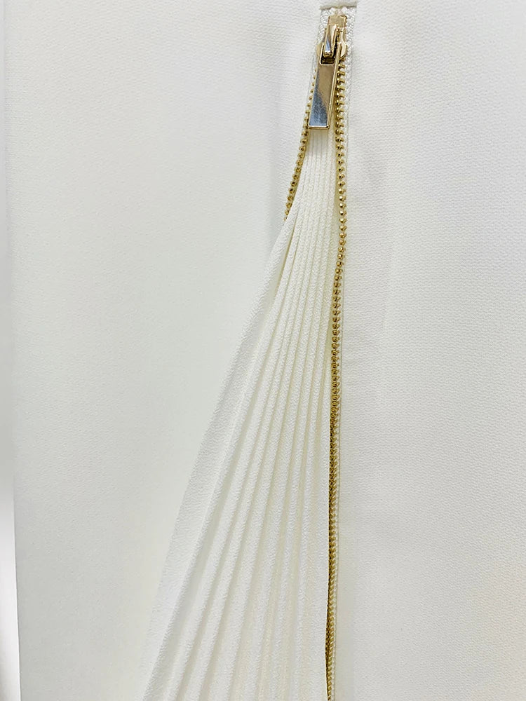 HIGH STREET Newest 2024 Designer Runway Suit Set Women's Lacing Belt Blazer Pleated Zip Pants Set 2pcs Set RT220