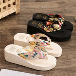 Summer EVA Beach Platform Slippers Wedge Sandals 3/5.2cm Heel High Fashion Casual Satin Printing Vacation Women's Slippers RT220