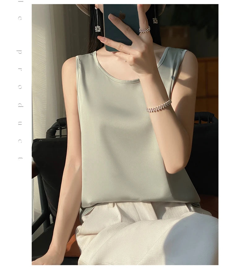 Women Tops Solid Spring Summer Casual Crop Tops Sexy O-neck Tank Tops Office Lady Pink White Top 2024 Fashion Korean Tank Top RT220