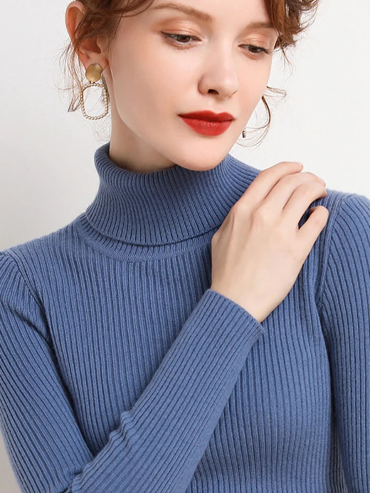 Women Fall Turtleneck Sweater Knitted Soft Pullovers Cashmere Jumpers Basic Soft Sweaters For Women 2025 Autumn Winter RT220