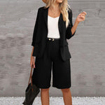 Formal Shorts Suit Knee Length Pants Lady Business Outfit Cardigan Plus Size Lady Coat Shorts Set Daily Wear RT220