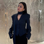 Trendix Elegant Blazer 2 Piece Sets Women V Neck Patchwork Scarf Lace Up Jackets Femme Bodycon Skirt And Commuting Blazers Suits RT220
