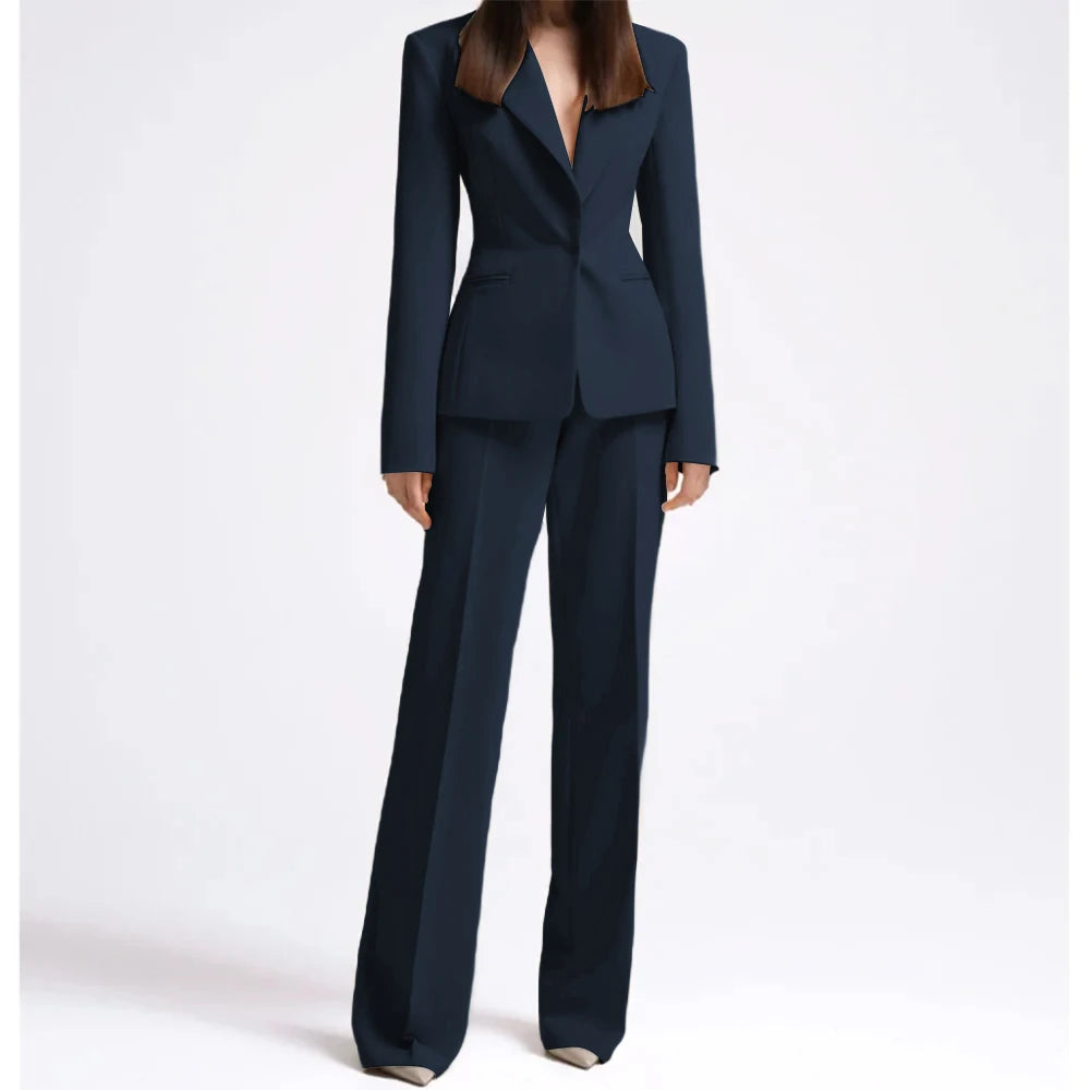 Office Lady Fashion Beige Women Suits One Button Peak Lapel 2 Piece Jacket Pants Slim Fit Smart Causal Conjuntos De Pantalones RT220