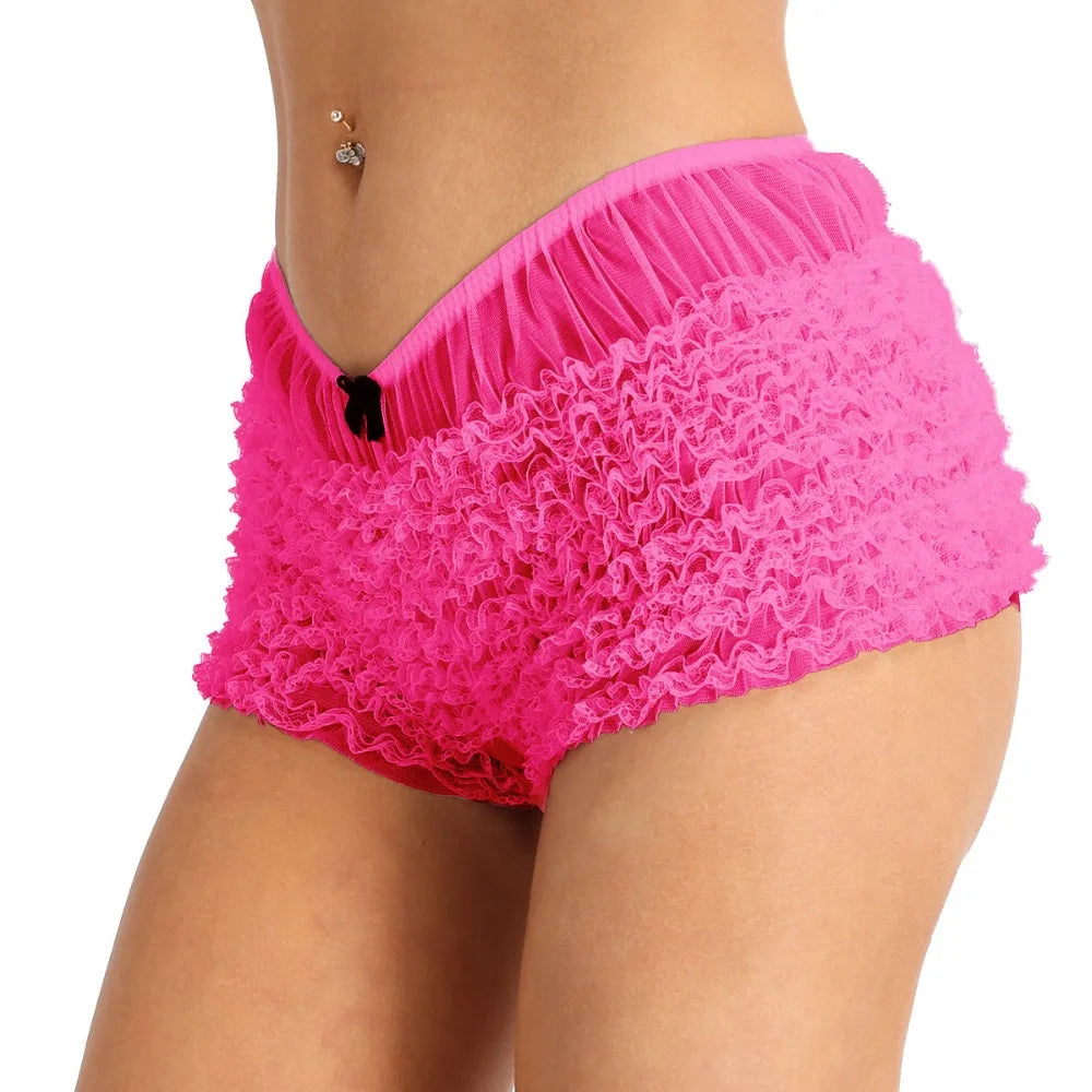 Women Lace Bloomers Panties Sexy Pink Ruffled Mesh Transparent Cake Skirt Nightclub Performance Pole Dance Skirt Best Gift List RT220