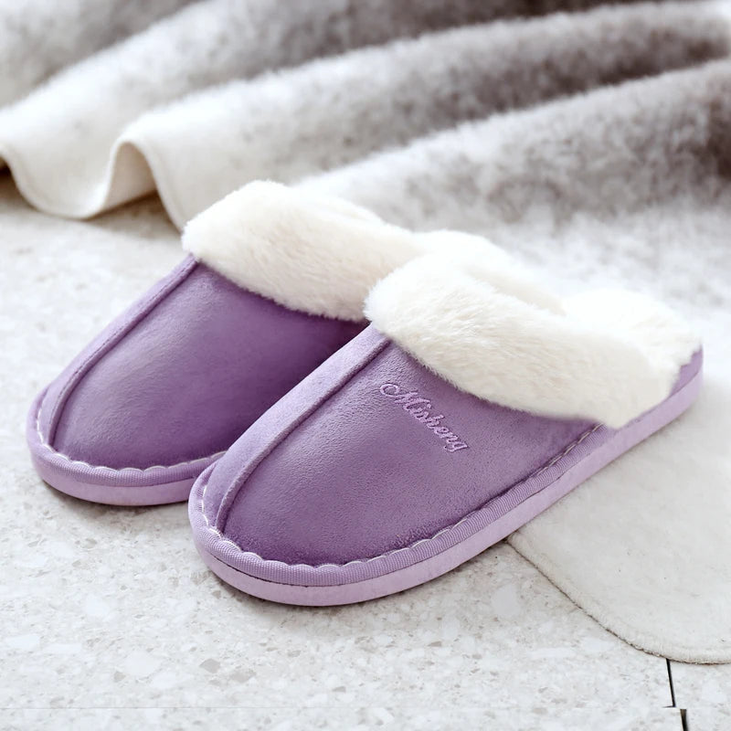 Winter Women Slippers Furry Home Floor Shoes Warm Indoor Slides Men Bedroom Slippers Plush Couples Footwear Soft Non-slip Shoes RT220
