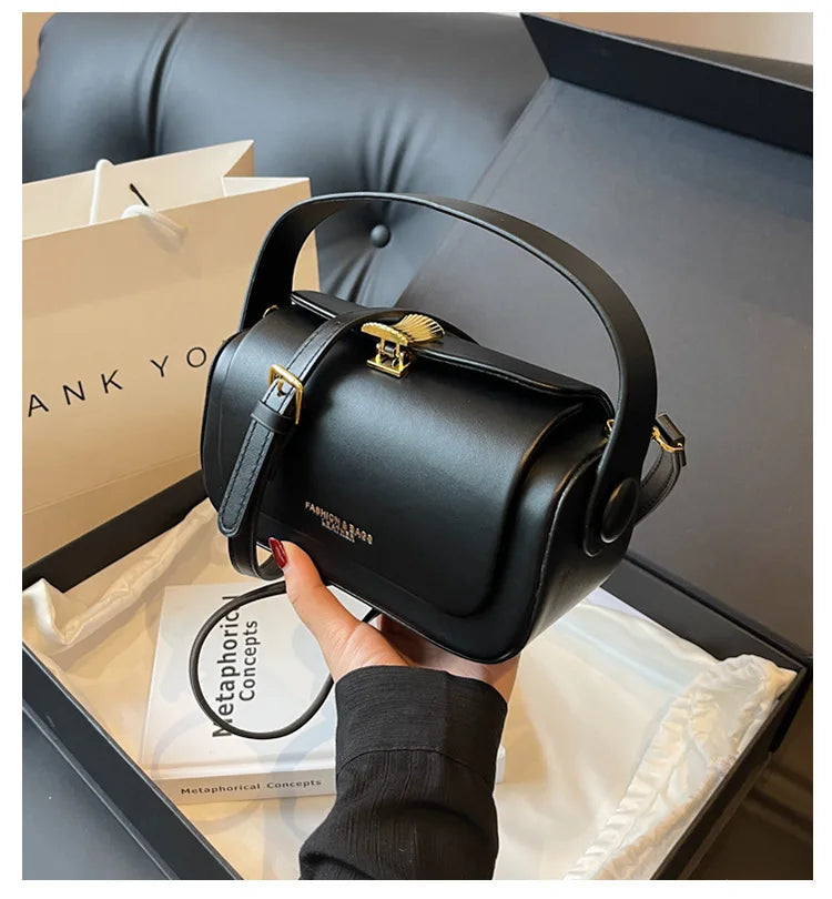 Classic Black Shoulder Bag Women's Versatile Retro Crossbody Square Bags 2024 New Large Capacity Textured Leather Flap Handbags RT220