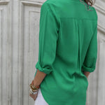 Ladies' Elegant Solid Chiffon Top Summer Casual Long Sleeve V-neck Loose Shirt Office Women's Solid Color Collar Fashion Top RT220