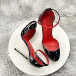 black high heels, women's slim heels, one line buckle toe sandals, new sexy temperament, pointed hollow single shoes 12cm RT220