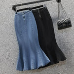 Rimocy High Waist Mermaid Denim Skirt Women Summer Trumpet Split Long Skirts Woman Korean Style Hip-Wrap Flare Middle Skirt RT220