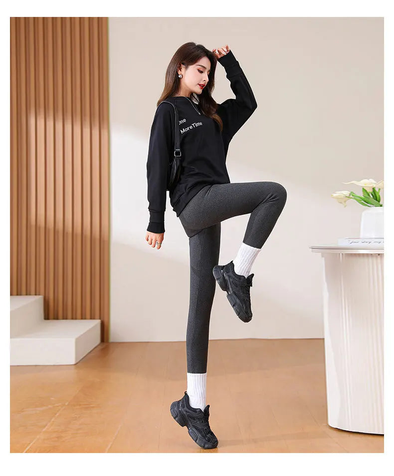 Women Leggings Winter Velvet Thickened Cotton Stretchy Legging High Waist Solid Casual Fleece Warm Tights Pants RT220