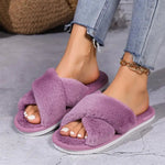 Women’s Cross Band Fur Slippers Indoor Furry Fuzzy Open Toe Shoes Home Cozy Warm Slides Double Straps Slipper Soft Sole Non Slip RT220