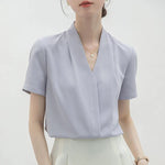 2025 Fashion Summer Short Sleeve V-Neck Women Blouse White Blouse Shirt Women Tops Blouses Shirts Blusas Para Mujer Camisas XL86 RT220