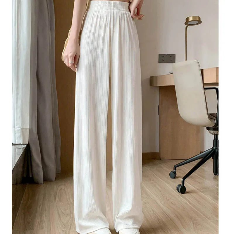 Thin Summer Wide-leg Pants Ice Filament Permeability Women Spring Women Elastic Waist Stright Long Wide Leg Pants Casual Female RT220