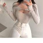 Sexy Tank Top Cropped Inner Strapless Long Sleeve Cover Up Outer Wear 2-piece Set Women's Summer Fashionable Suit RT220