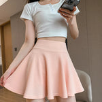 ITOOLIN Women Sweet Solid Color Preppy Skirts Casual Wide Leg High Waist Mini Skirts Women Harajuku Pleated A-line Skirts New RT220