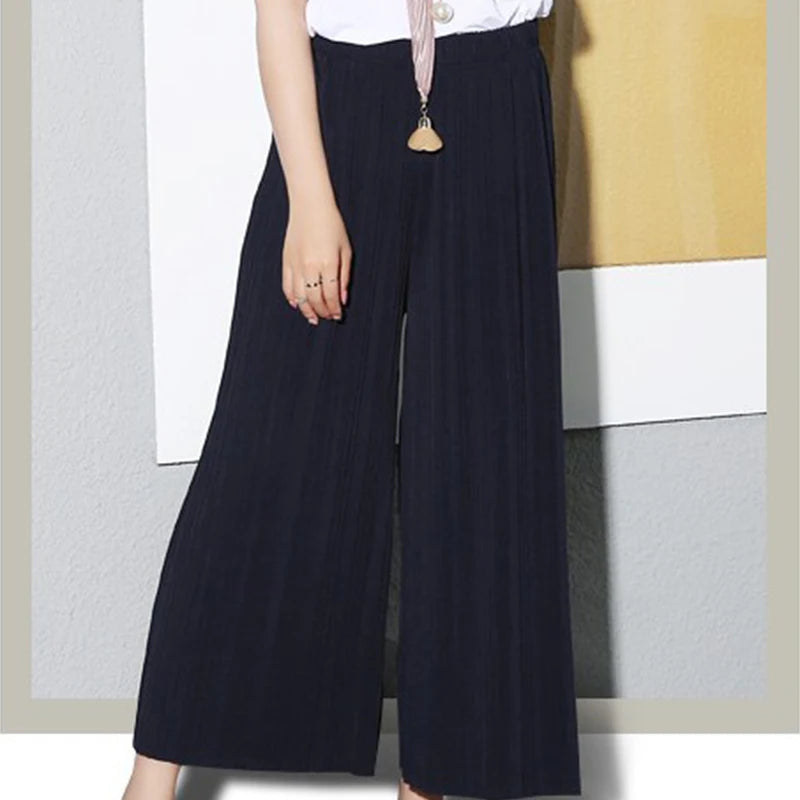 Wide leg pants pleated chiffon high waisted loose skirt pants with large hem and drape feeling, large size random linen spring/s RT220