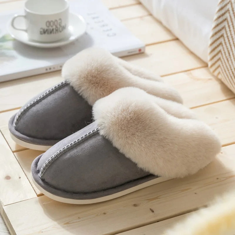 Winter Women Slippers Furry Home Floor Shoes Warm Indoor Slides Men Bedroom Slippers Plush Couples Footwear Soft Non-slip Shoes RT220