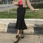 Rimocy High Waist Mermaid Denim Skirt Women Summer Trumpet Split Long Skirts Woman Korean Style Hip-Wrap Flare Middle Skirt RT220