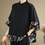 Oversized Summer Pullover T-Shirt Tops Women Print Patchwork Fashion Casual Loose Pleated Ladies Blouses Short Sleeve Woman Tops RT220