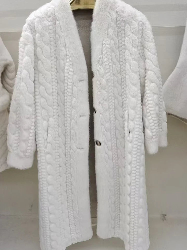 Women Fur Cardigan Thickened Long 2024Autumn Winter V-neck Jacket Female Loose Simple Leisure With Buttons Casual Faux Fur Coat RT220