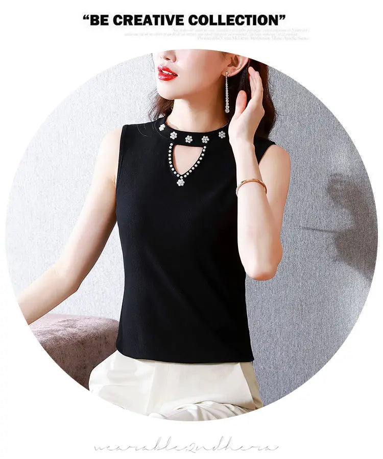 Women Spring New Fashion Sweet Pullovers Base Layers Candy Color Diamonds Hollow Out Knit Vest Slim Versatile Sleeveless Tops RT220