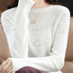 100% Merino Wool Knitted Sweater Autumn/Winter 2024 New Women's Round Neck Hollow Top 11 Color Pullover Versatile Coat NJR1107 RT220